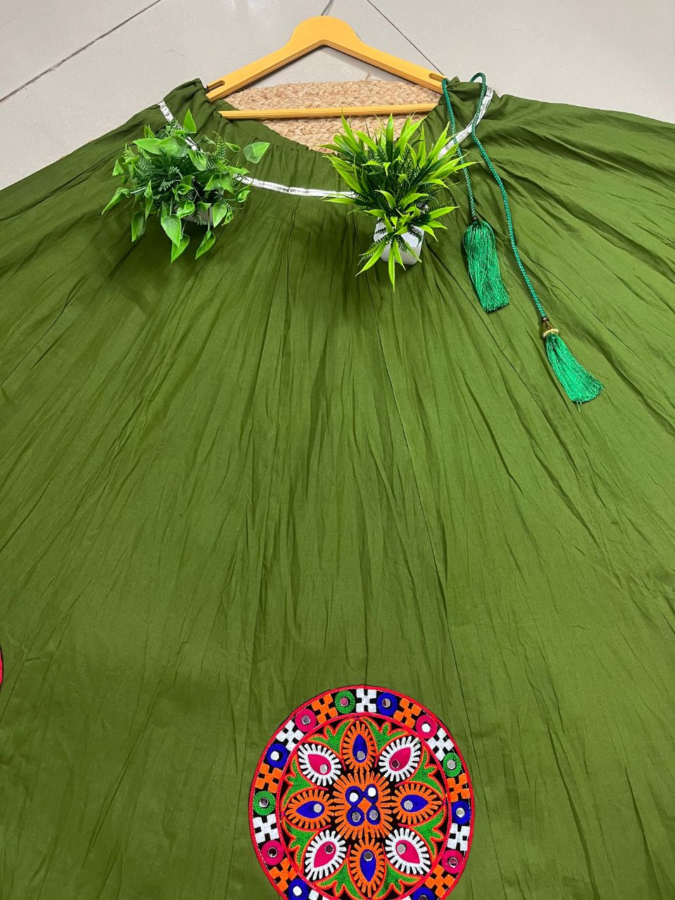 Garba Flared Green Krishna Cotton Indian Skirt