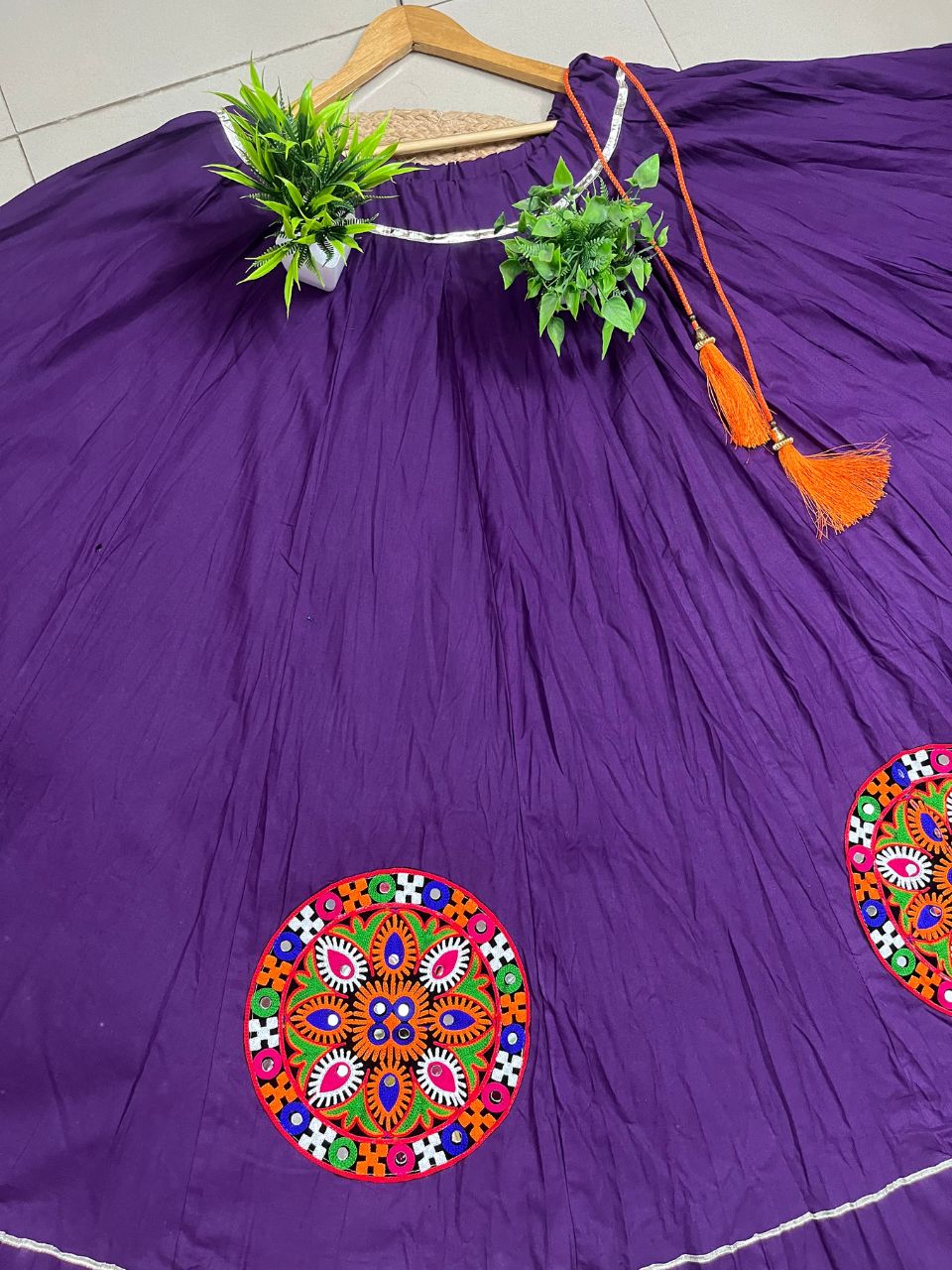 Garba Flared Purple yukta Cotton Indian Skirt