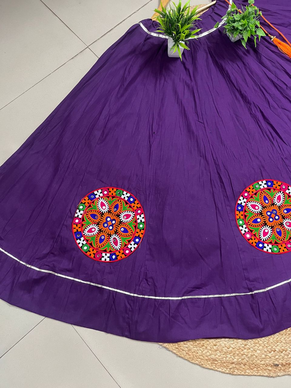 Garba Flared Purple yukta Cotton Indian Skirt