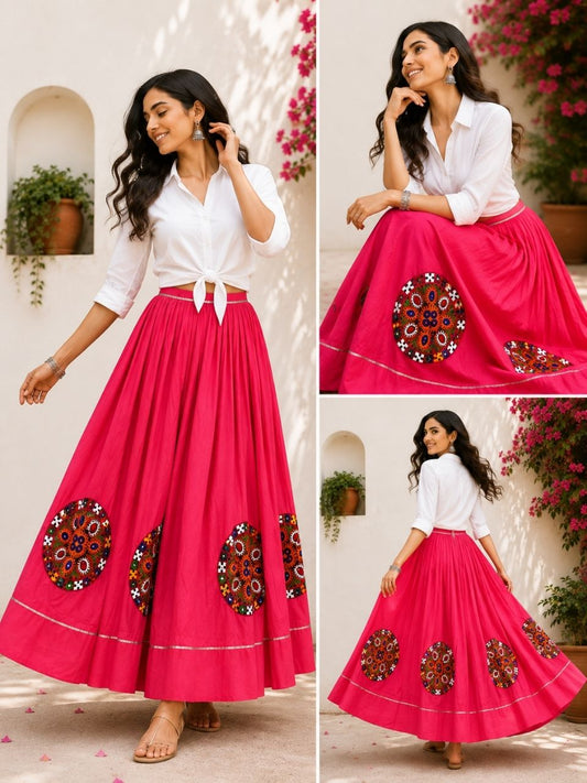 Garba Flared Rani Pink Rati Cotton Indian Skirt
