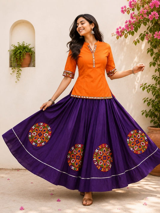 Garba Flared Purple yukta Cotton Indian Skirt