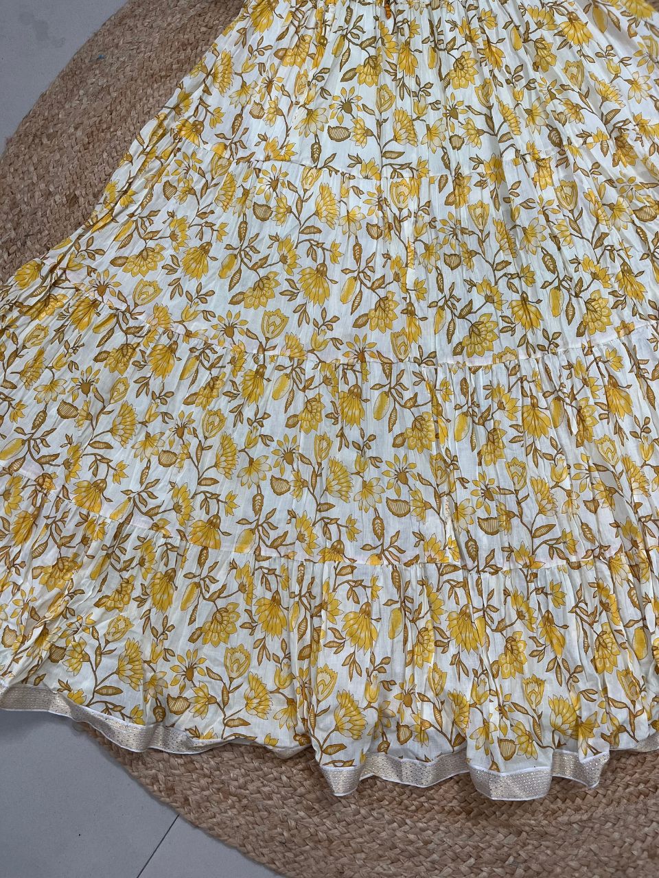 Mulmul Printed Pastel Yellow Kashi Indian Skirt