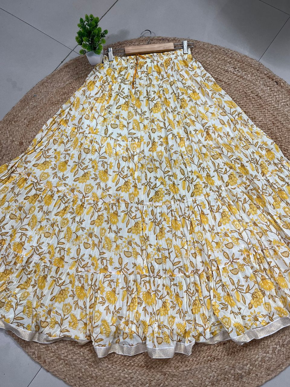 Mulmul Printed Pastel Yellow Kashi Indian Skirt