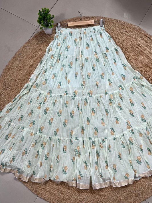 Mulmul Printed Pastel White Gaurangi Indian Skirt
