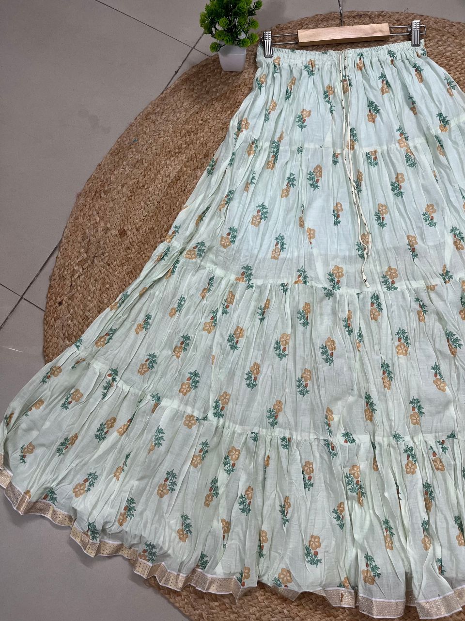 Mulmul Printed Pastel Cream Pastel Kriti Indian Skirt