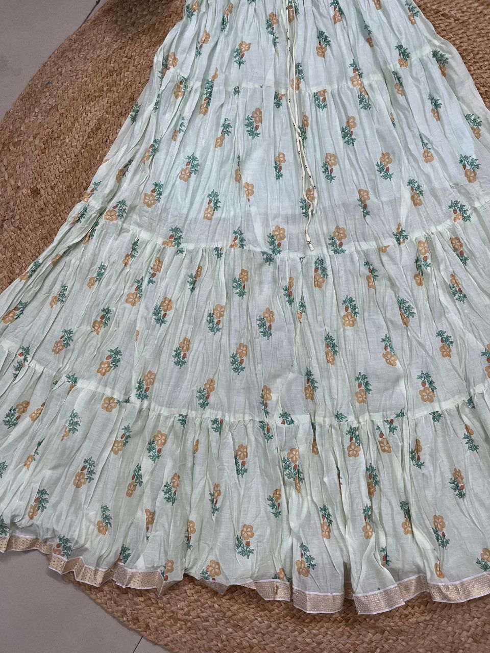 Mulmul Printed Pastel Cream Pastel Kriti Indian Skirt