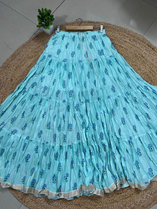 Mulmul Printed Pastel Blue Viana Indian Skirt