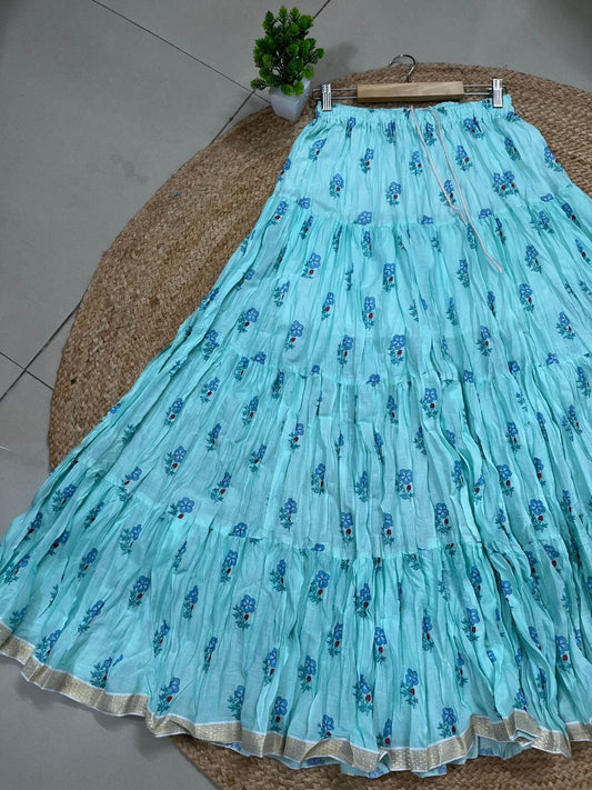 Mulmul Printed Pastel Blue Viana Indian Skirt