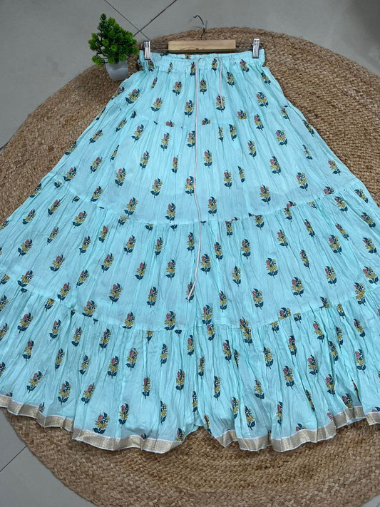 Mulmul Printed Pastel Blue Berry Indian Skirt