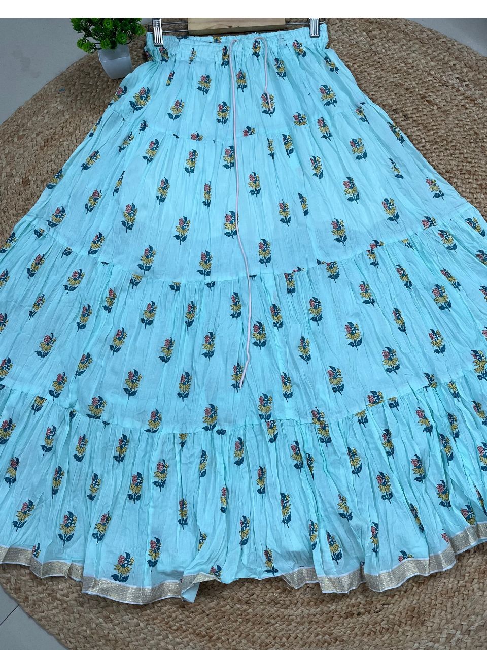 Mulmul Printed Pastel Blue Berry Indian Skirt