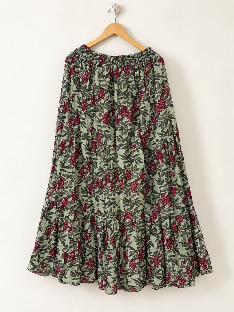 Casual Cotton Printed Sage Green Indian Skirt