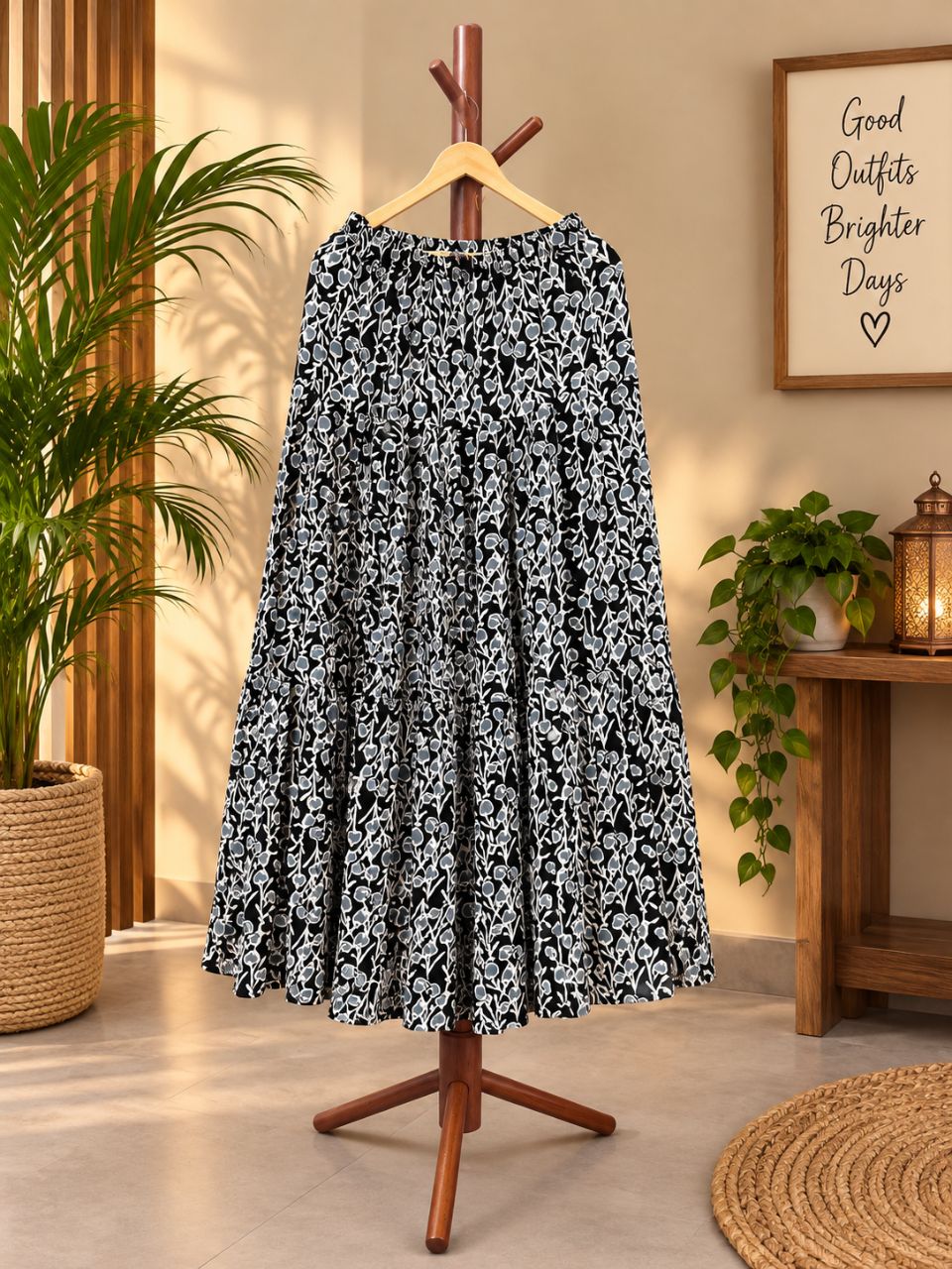 Casual Cotton Printed Black Kajol Indian Skirt