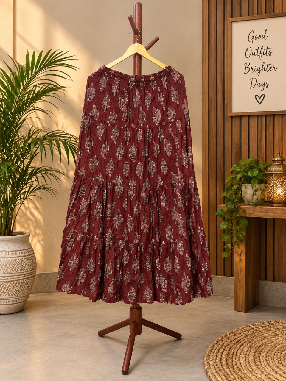 Casual Cotton Printed Brown Keri Indian Skirt