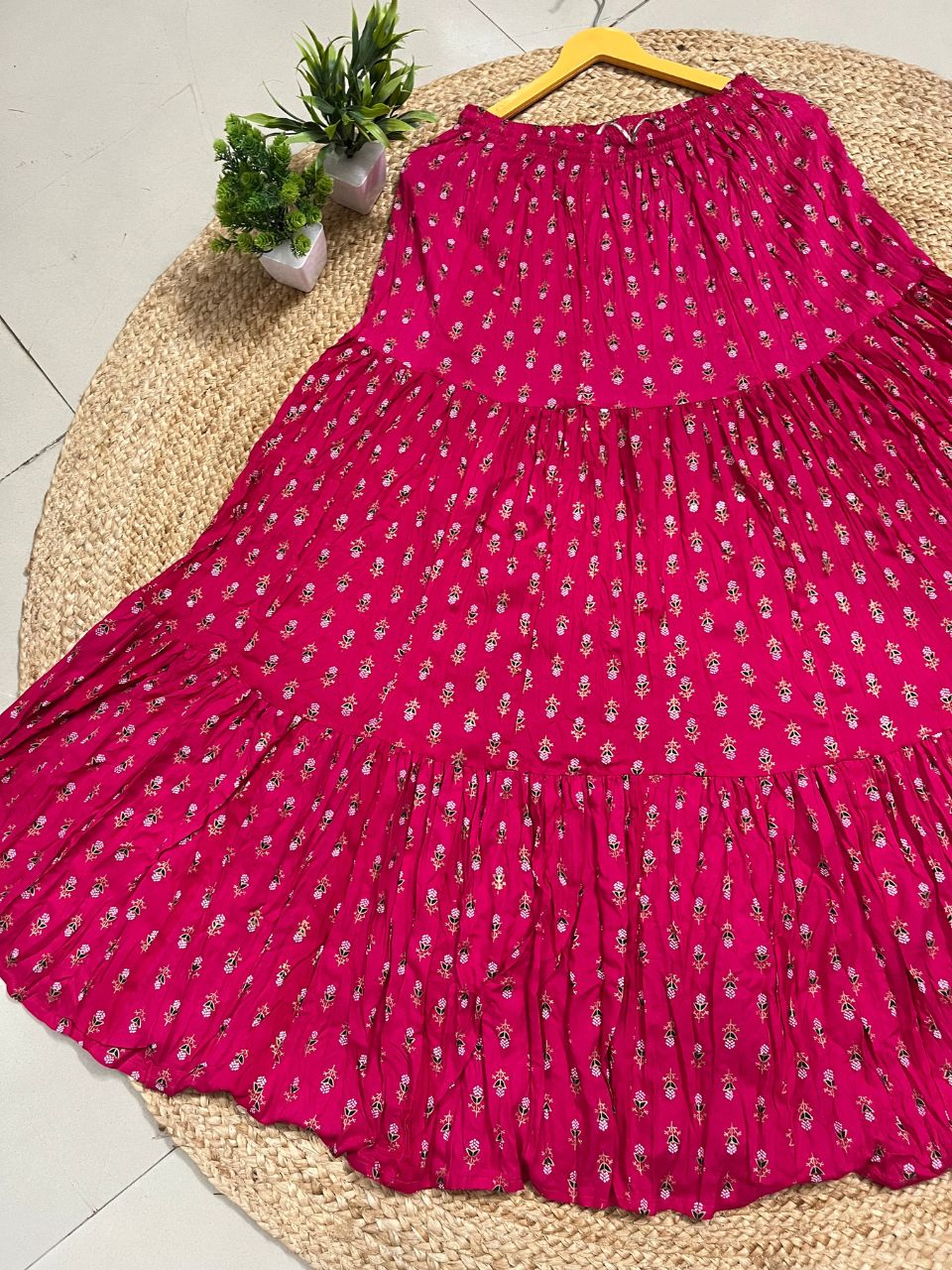 Casual Cotton Printed Fuchsia Pari Indian Skirt