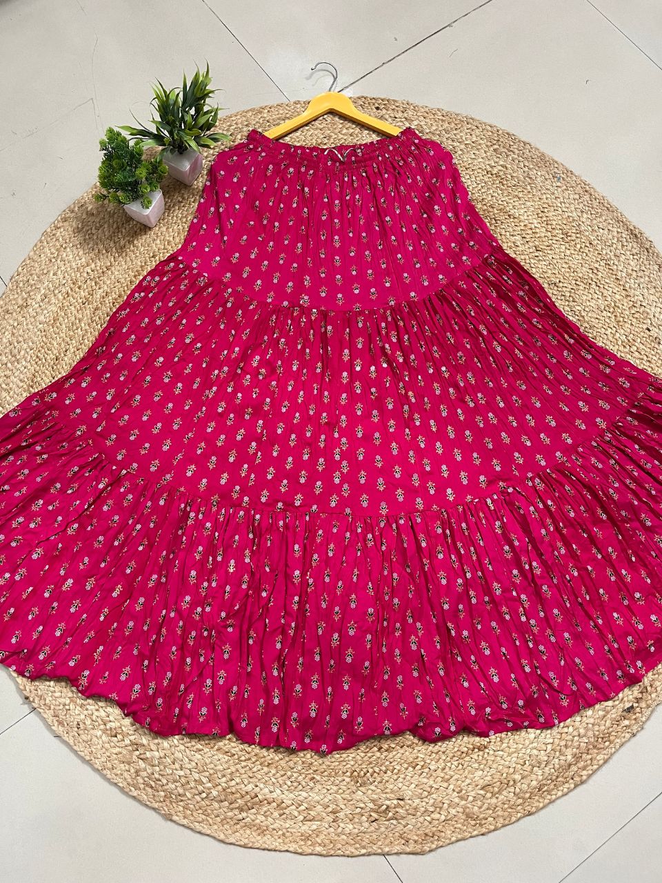 Casual Cotton Printed Fuchsia Pari Indian Skirt