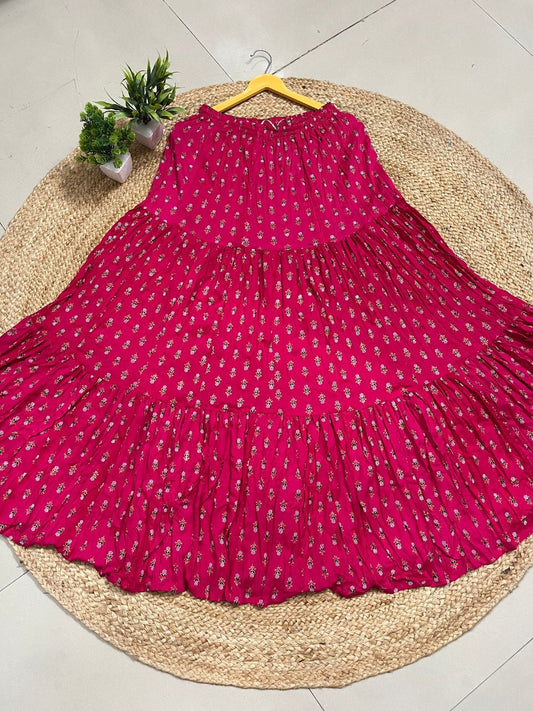 Casual Cotton Printed Fuchsia Pari Indian Skirt