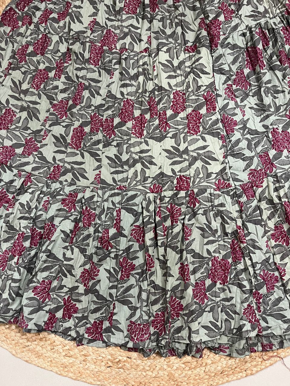 Casual Cotton Printed Sage Green Indian Skirt