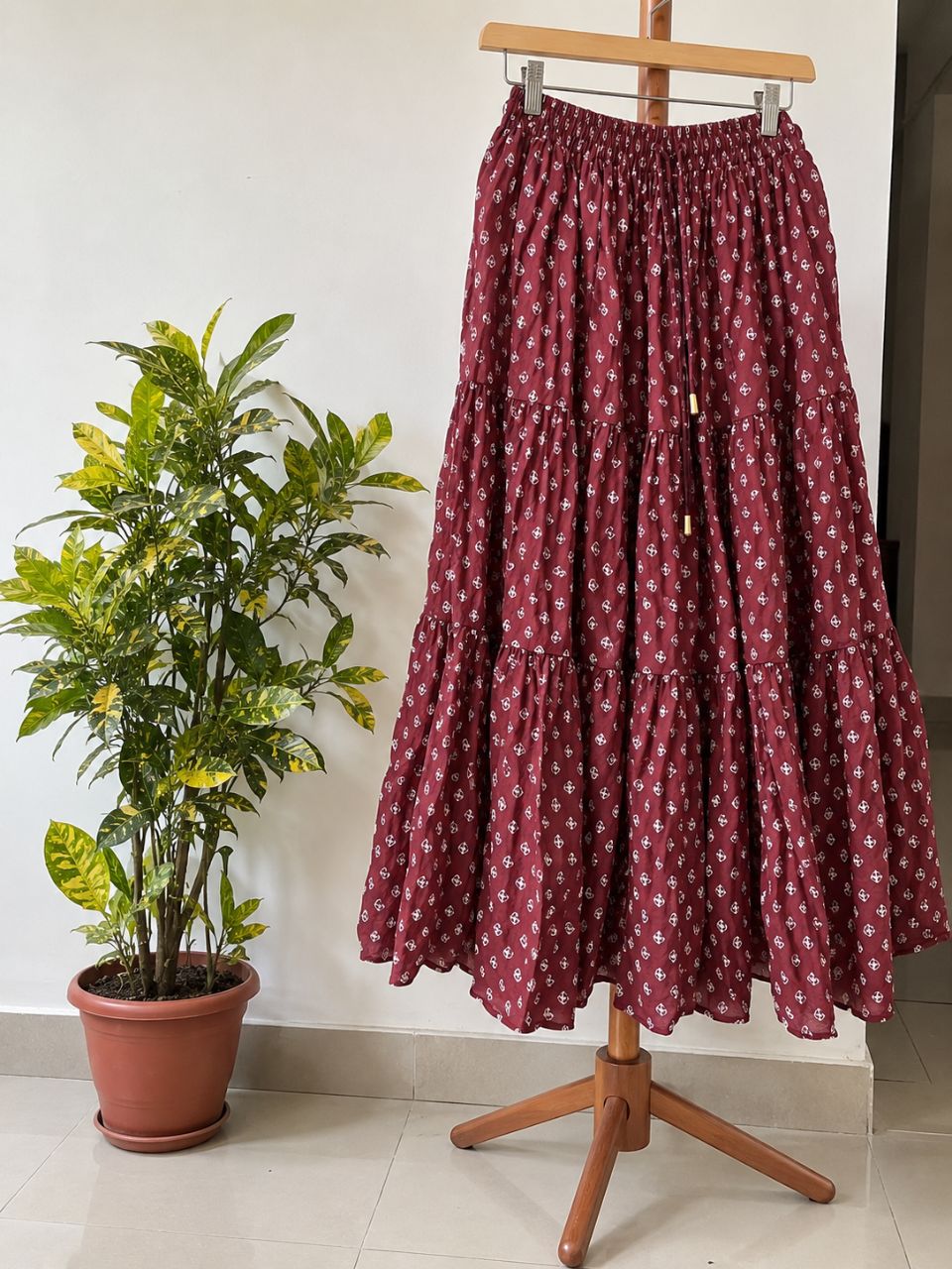 Casual Cotton Maroon Floral Mansi Indian Skirt