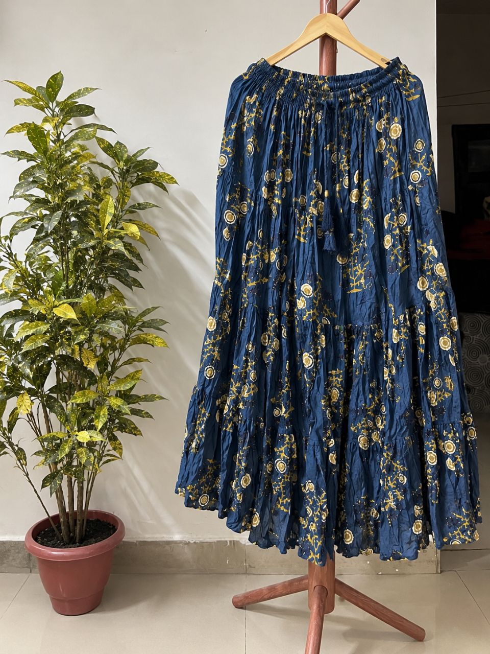 Casual Cotton Navy Blue Floral Nandini Indian Skirt