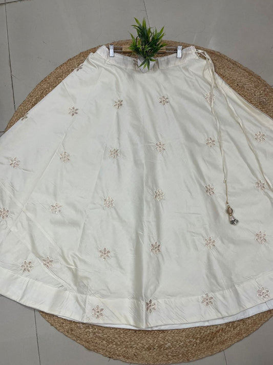 Chanderi Silk Cream Ciyara Embroidered Indian Skirt