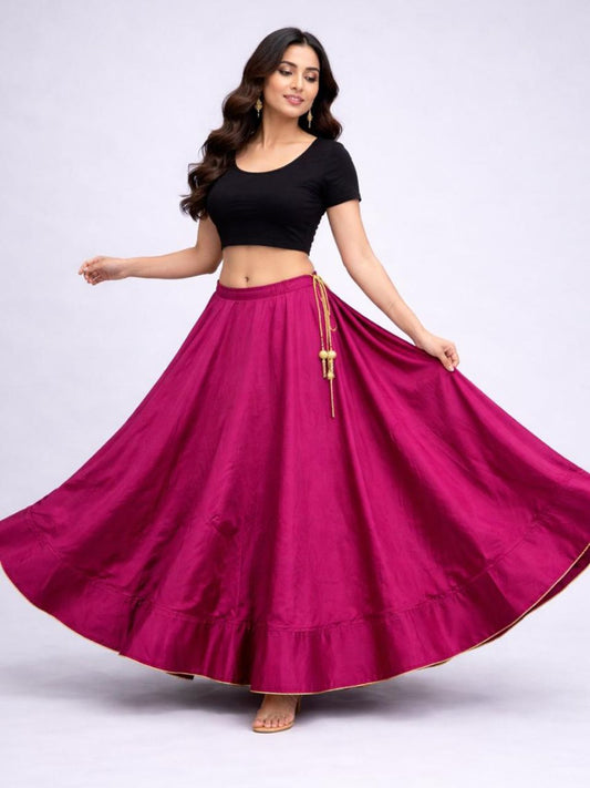 Flared Wine Rasha Silk Indian Skirt