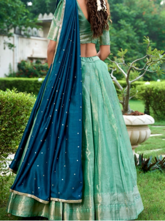 Kanchipuram Ramya Turquoise Lehenga
