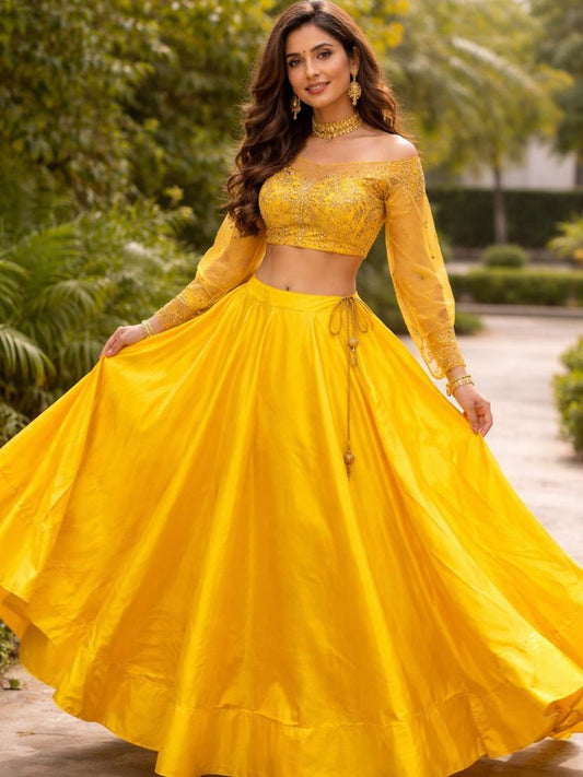 Flared Yellow Sara Silk Indian Skirt