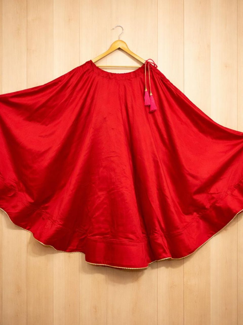 Flared Red Rani Silk Indian Skirt