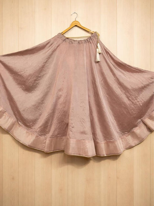 Flared Pastel Pink Flora Silk Indian Skirt