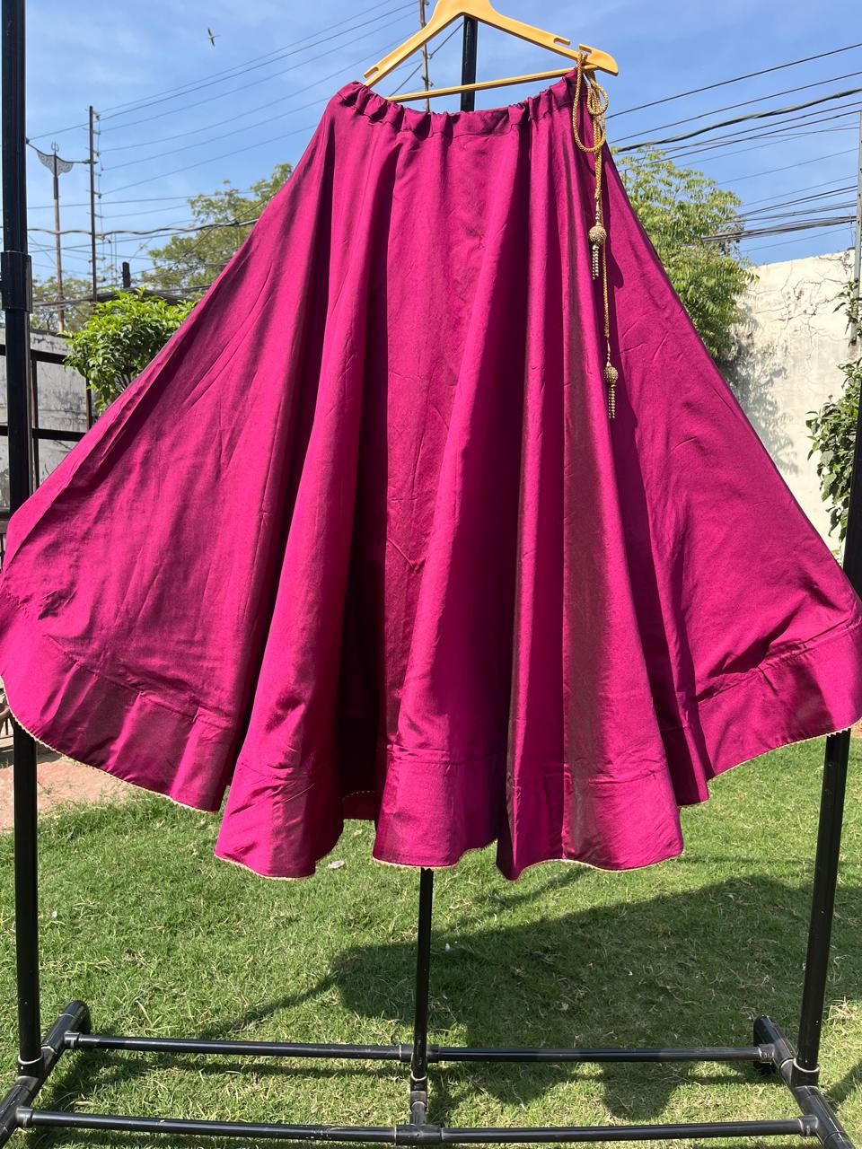 Flared Wine Rasha Silk Indian Skirt