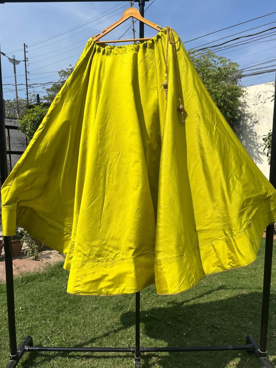 Flared Green Avika Silk Indian Skirt