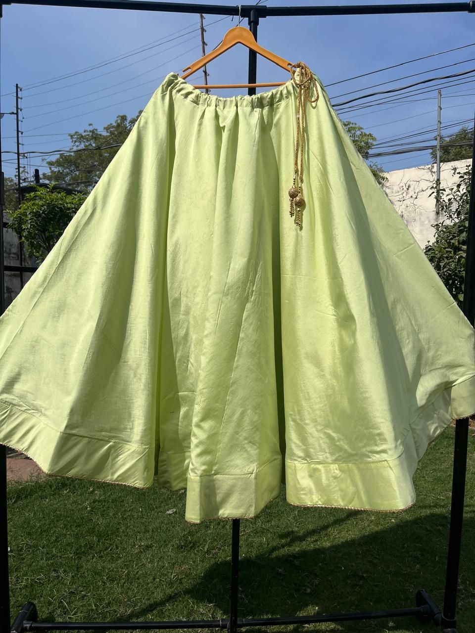 Flared Tantu Green Silk Indian Skirt