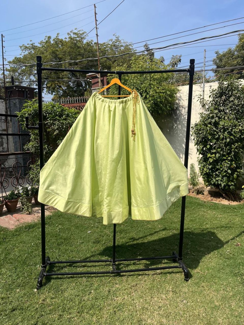 Flared Tantu Green Silk Indian Skirt