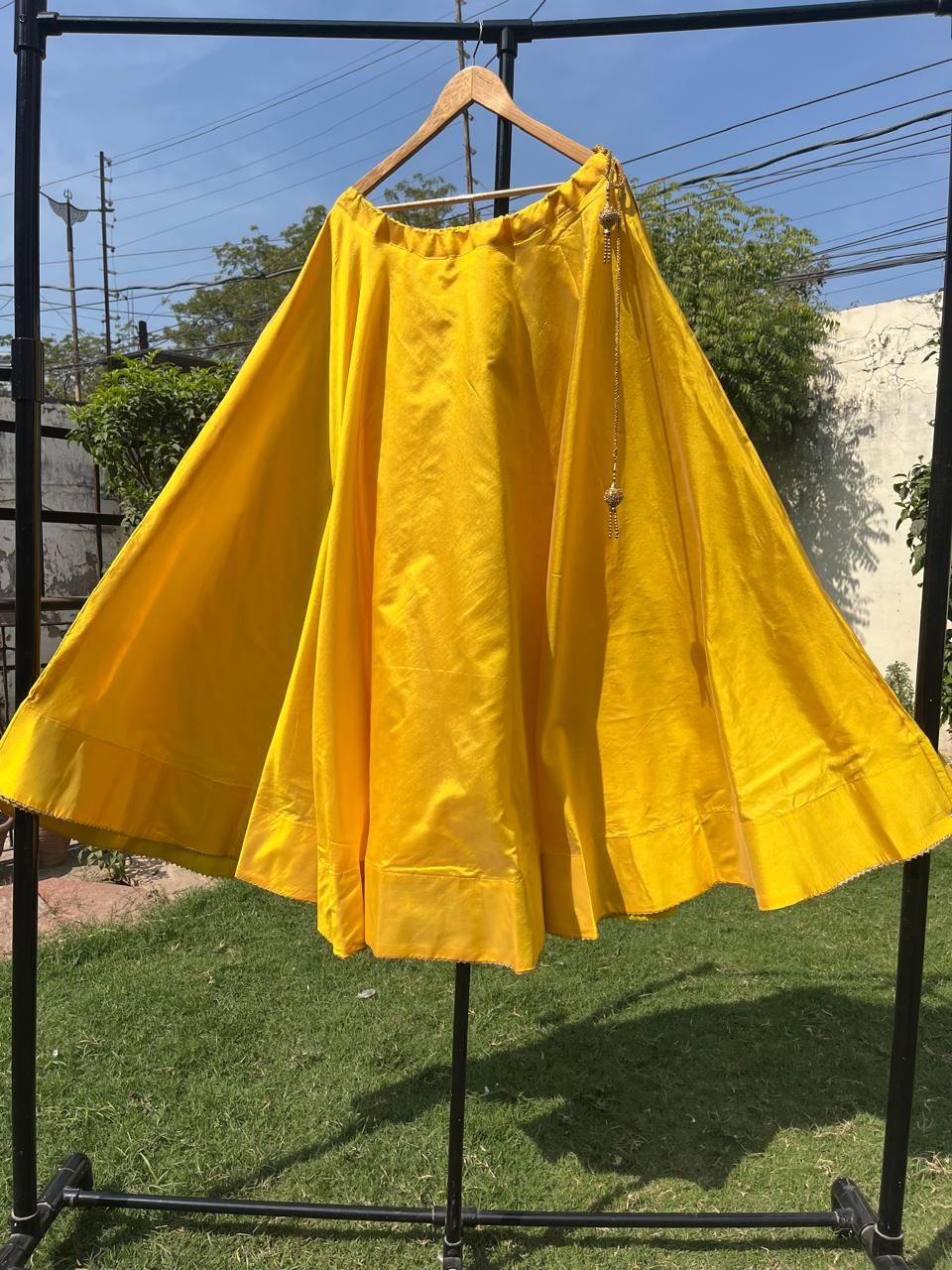 Flared Yellow Sara Silk Indian Skirt
