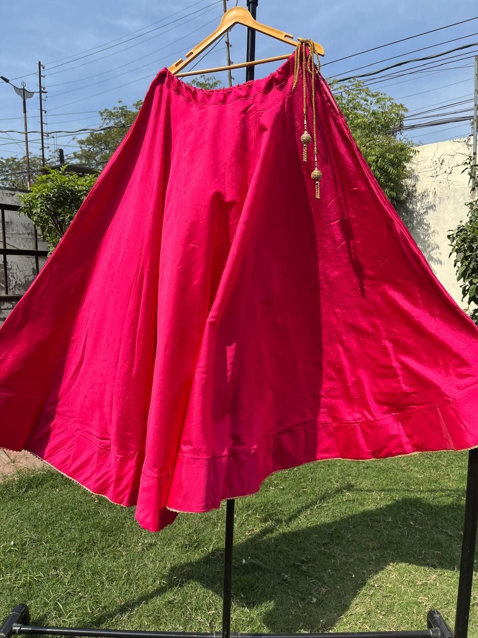 Flared Fuchsia Kanchi Silk Indian Skirt