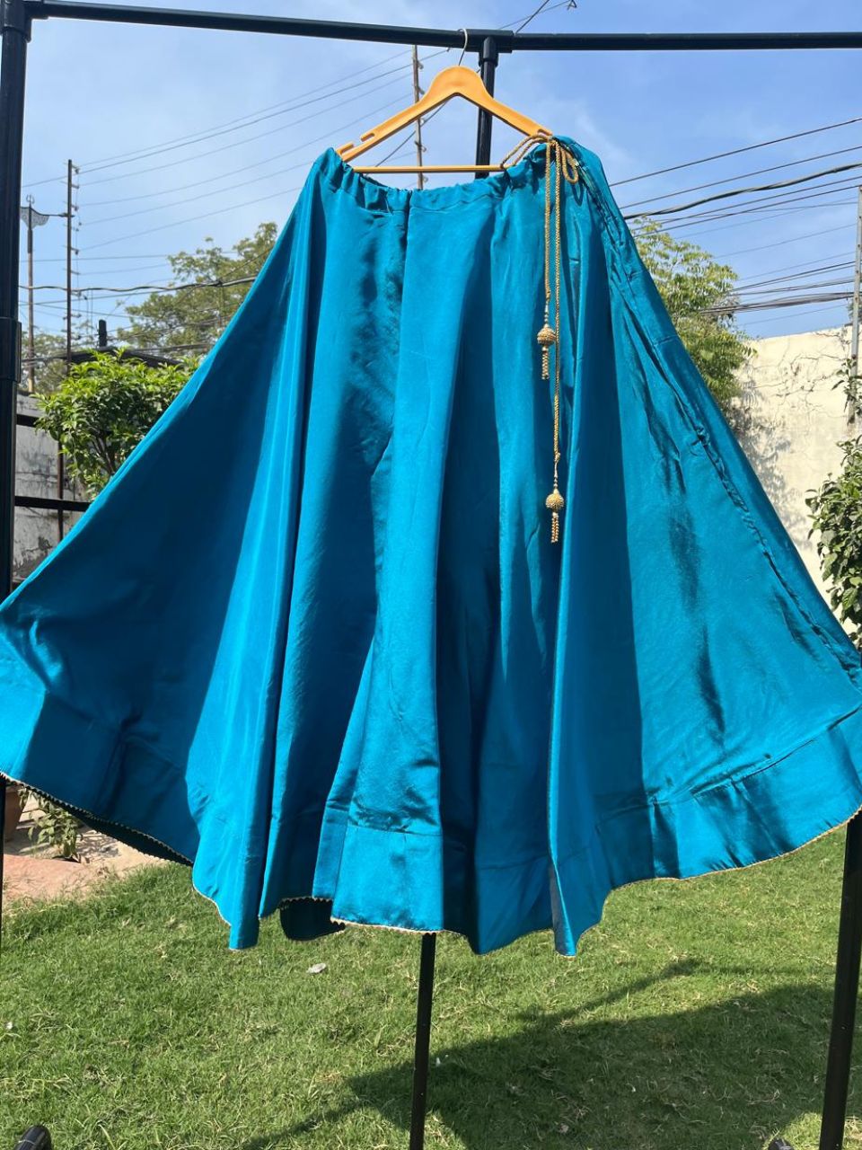 Flared Blue Babita Silk Indian Skirt