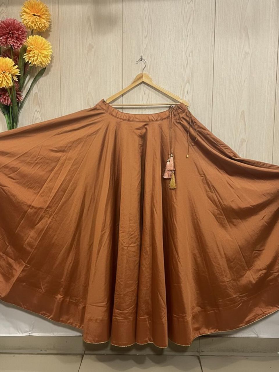 Flared Brown Falguni Silk Indian Skirt