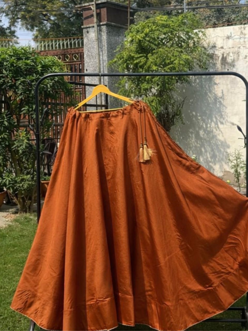 Flared Brown Falguni Silk Indian Skirt