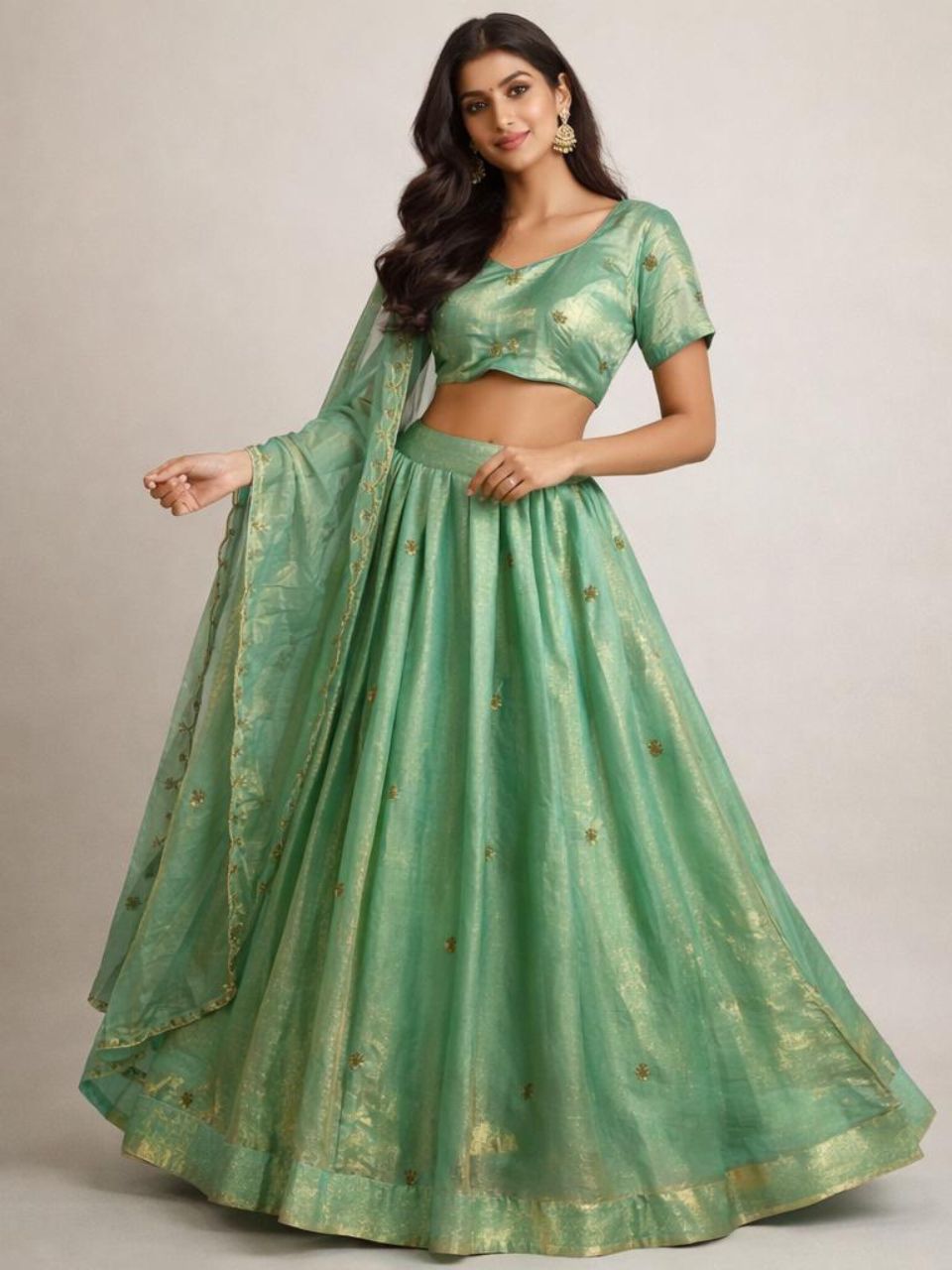 Turquoise Space Silk Tina Festive Lehenga