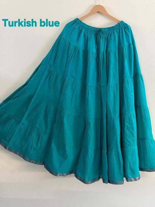 Tiered Cotton Turquoise Plain Taru Indian Skirt