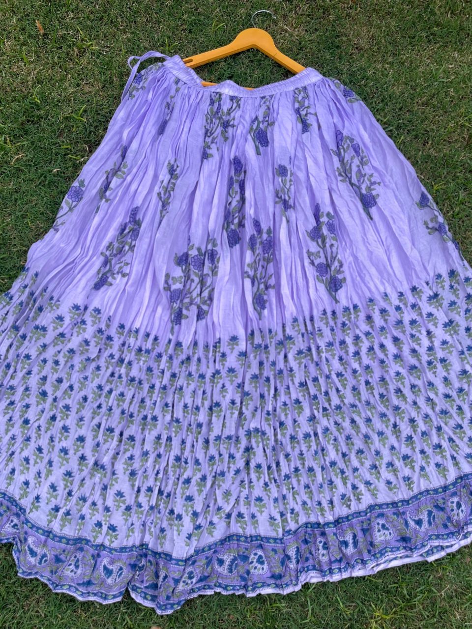 Mulmul Block Print Pastel Purple Urvi Indian Skirt