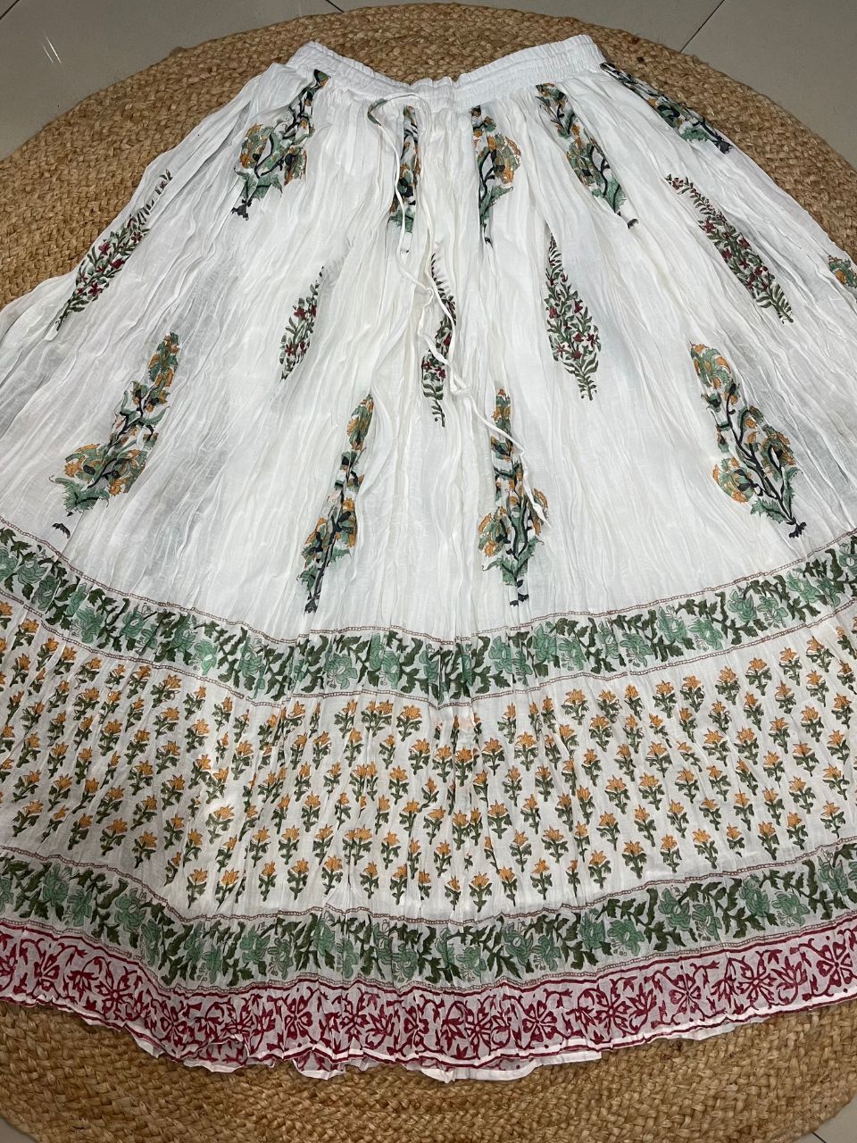 Mulmul Block Print White Kanchi Indian Skirt