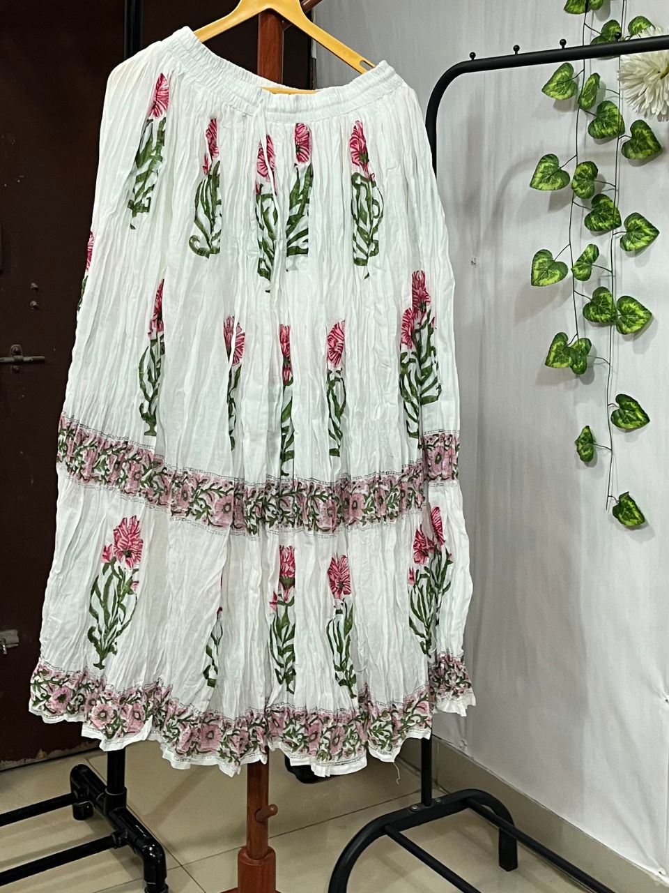 Mulmul Block Print White Oorja Indian Skirt
