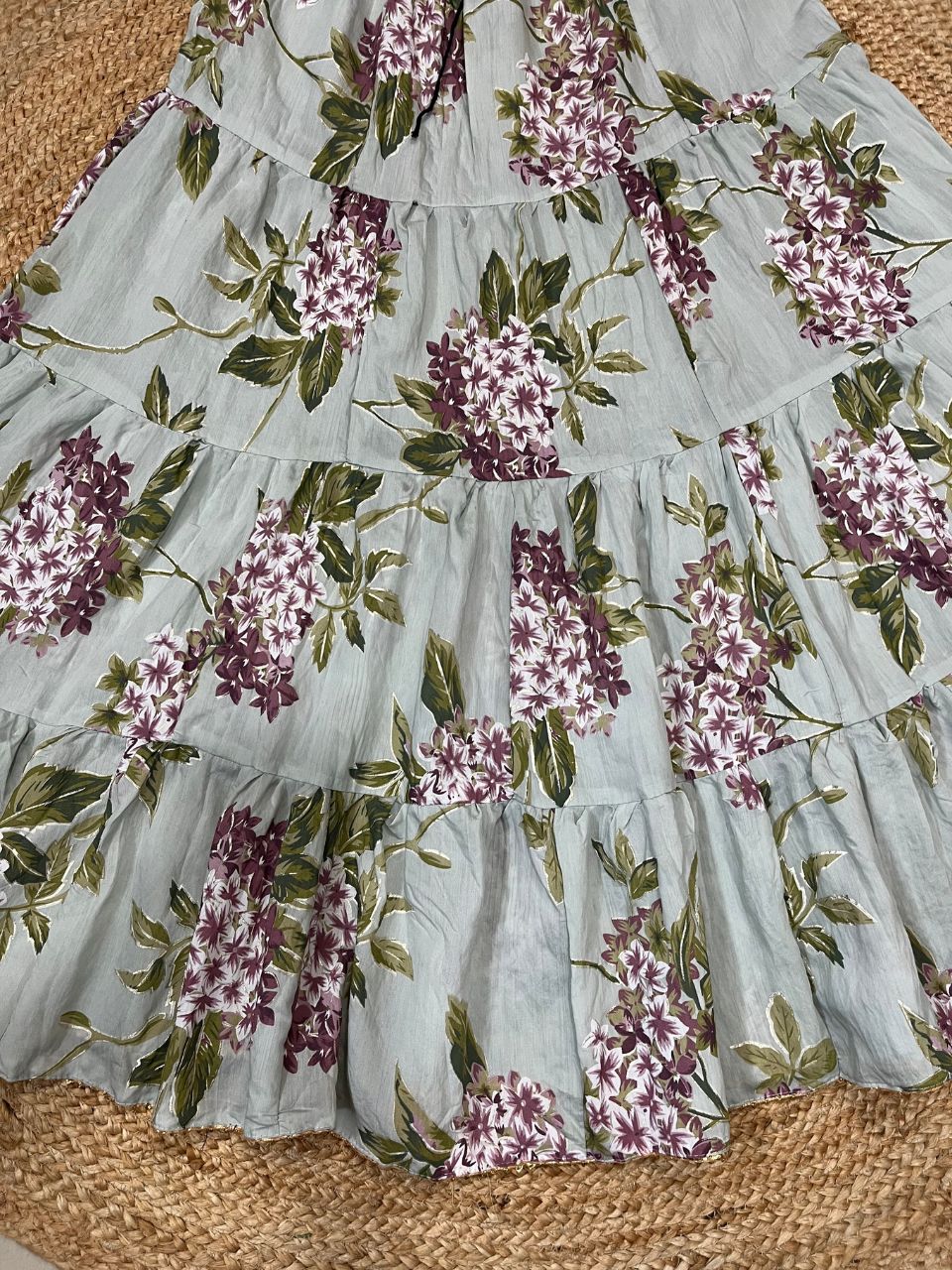 Tiered Cotton Dusty Green Shubha Indian Skirt