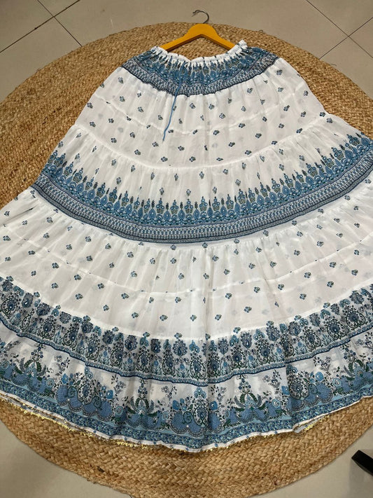 Tiered Chiffon White Sulbha Indian Skirt