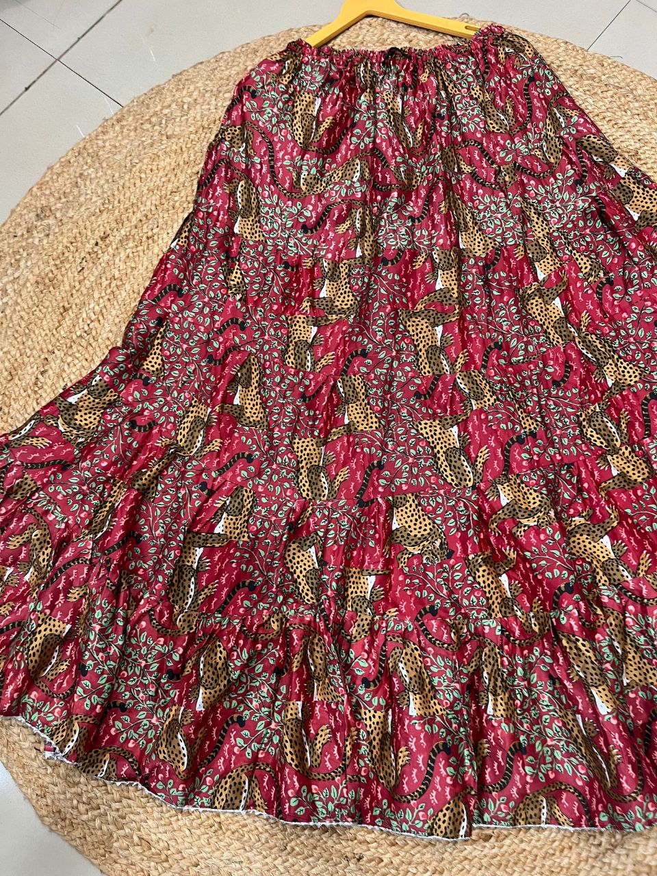 Tiered Cotton Multiclour risha Indian Skirt