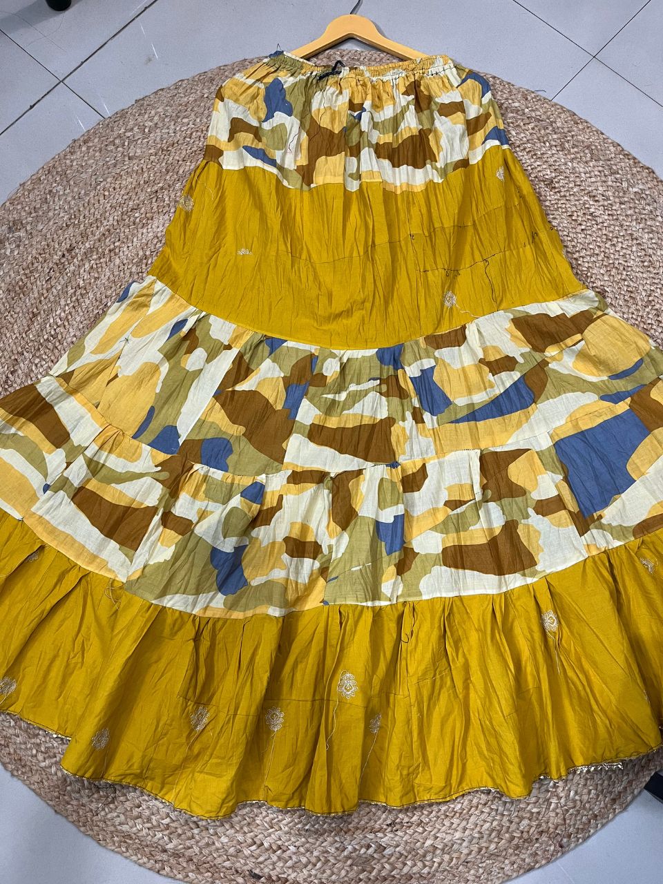 Tiered Cotton Mustard Yellow Shreya Indian Skirt