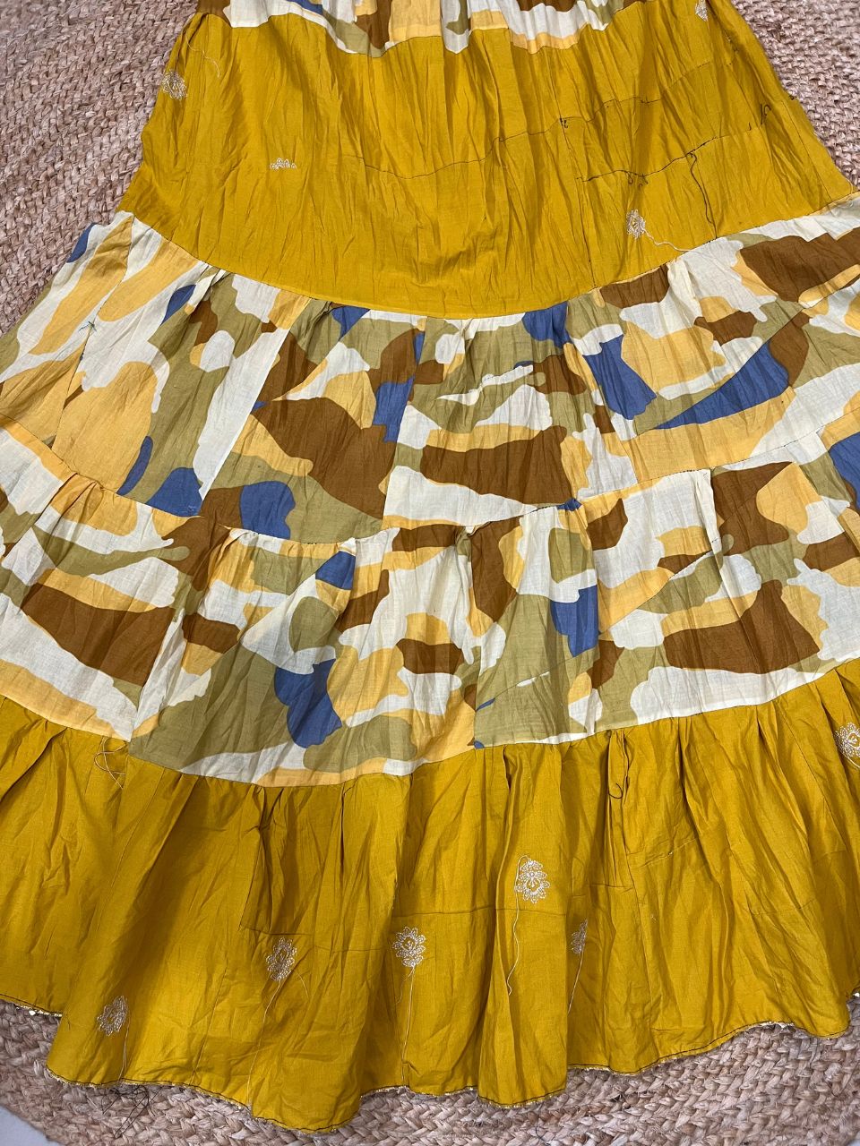 Tiered Cotton Mustard Yellow Shreya Indian Skirt