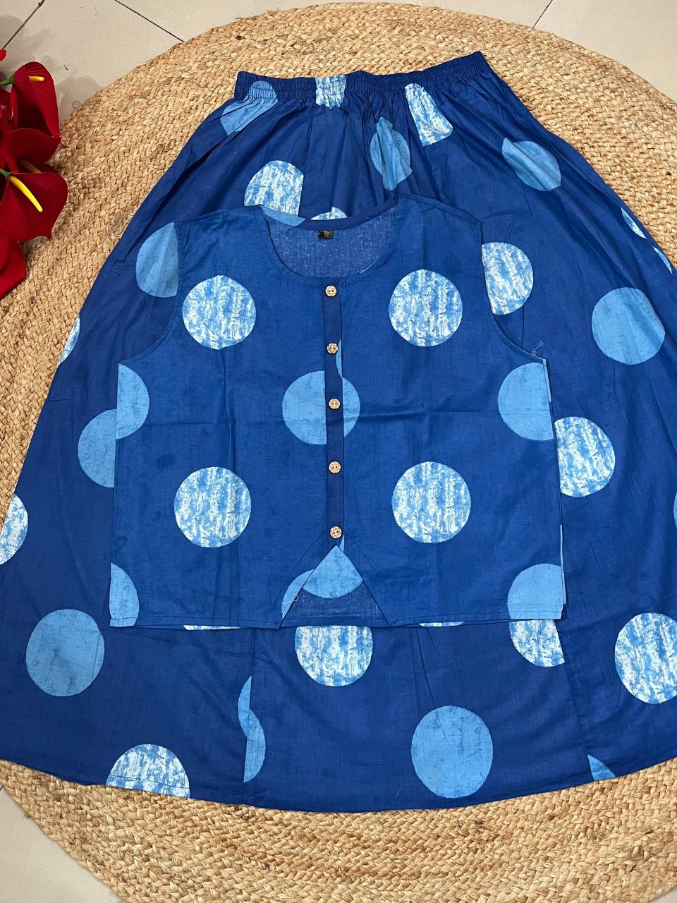 Chic Blue Zena Cambric Cotton Skirt Set