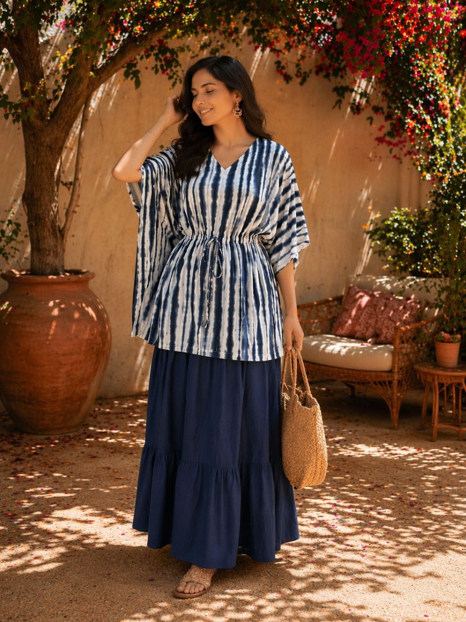 Tie Dye Cotton Black Nora Kurti Kaftan